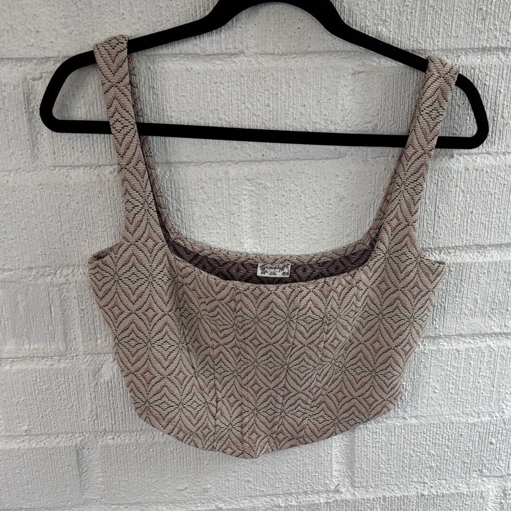 Free People Corset Geometric Tan Beige Patterned Tank Top sz S